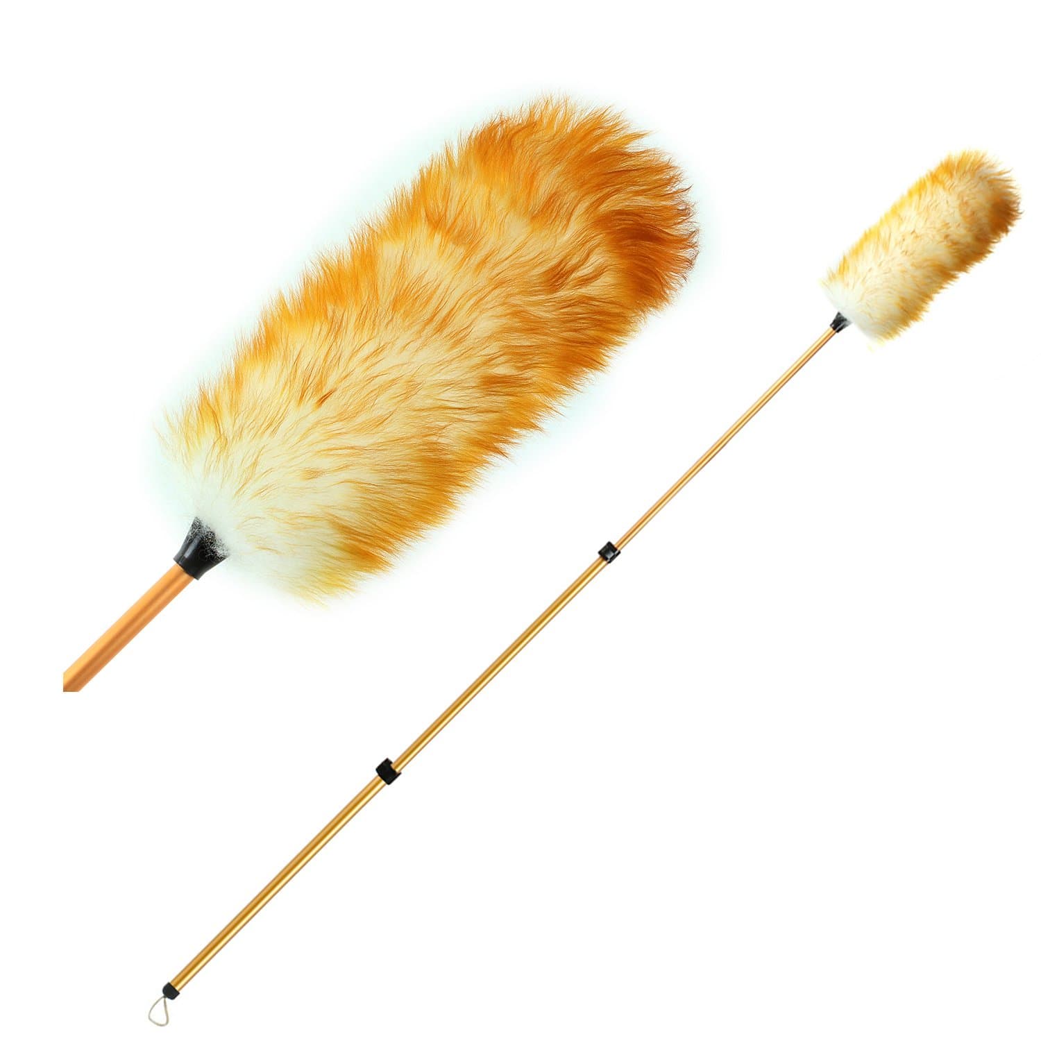 Extendable Duster with Telescoping Pole, Anti Static Wool, Durable Aluminum Alloy, Comfy Grip, Washable Duster for Cleaning Ceilings, Fans, Lights, Book Shelves, Cobweb, Lightweight Feather Duster