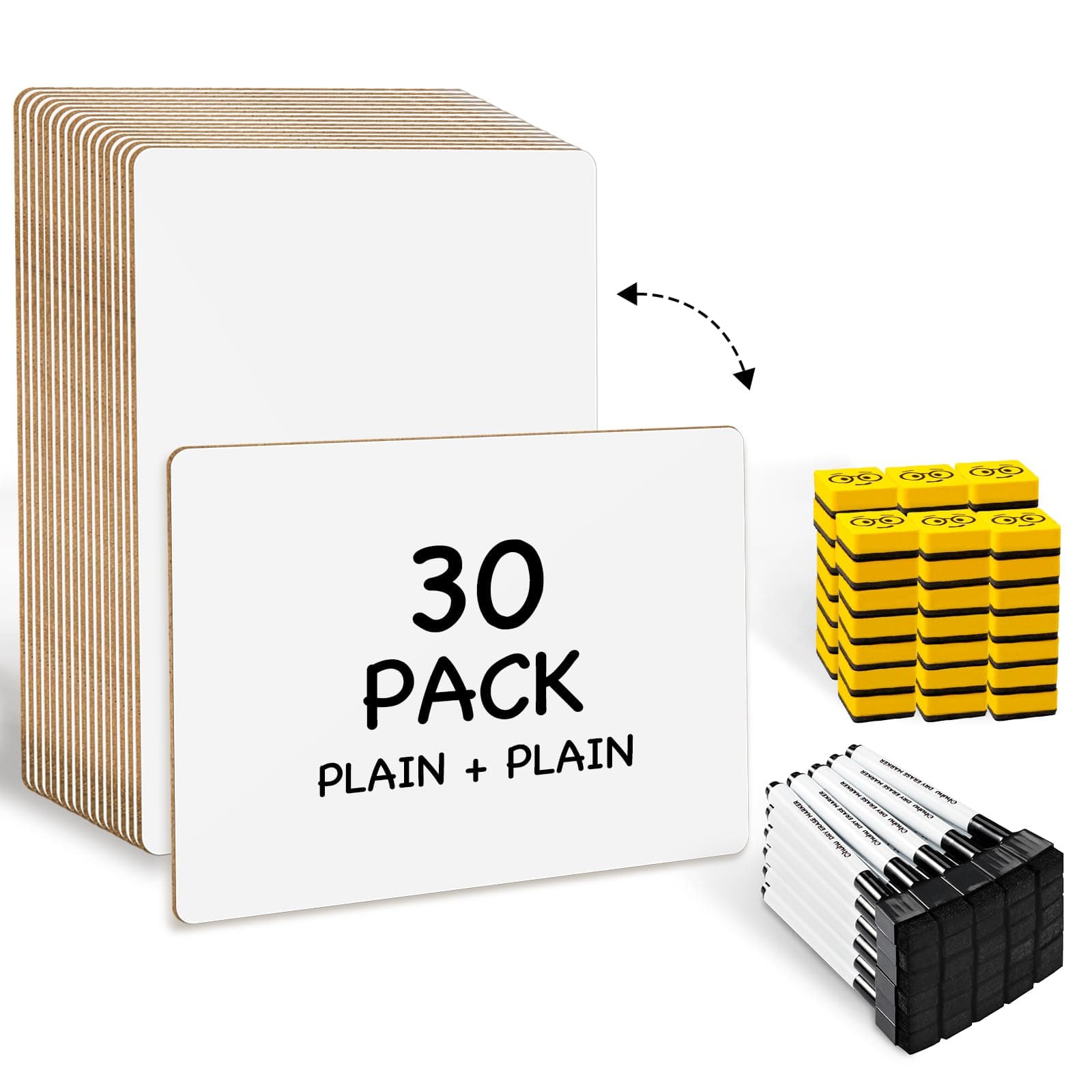 Ohuhu 30 Pack White Boards Double-Sided - 9"x 12" Small Dry Erase Board Class Set - Includes 30 Mini Whiteboards, 30 Black Markers and 30 Erasers for Students, Teachers, Classroom, School & Office
