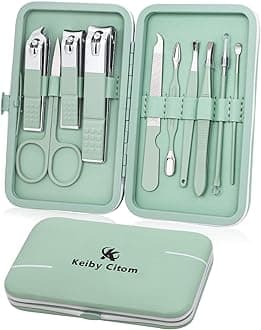 Manicure Set 10pcs Professional Nail Clippers Kit Pedicure Care Tools-Stainless Steel Grooming Tools for Travel (Green)