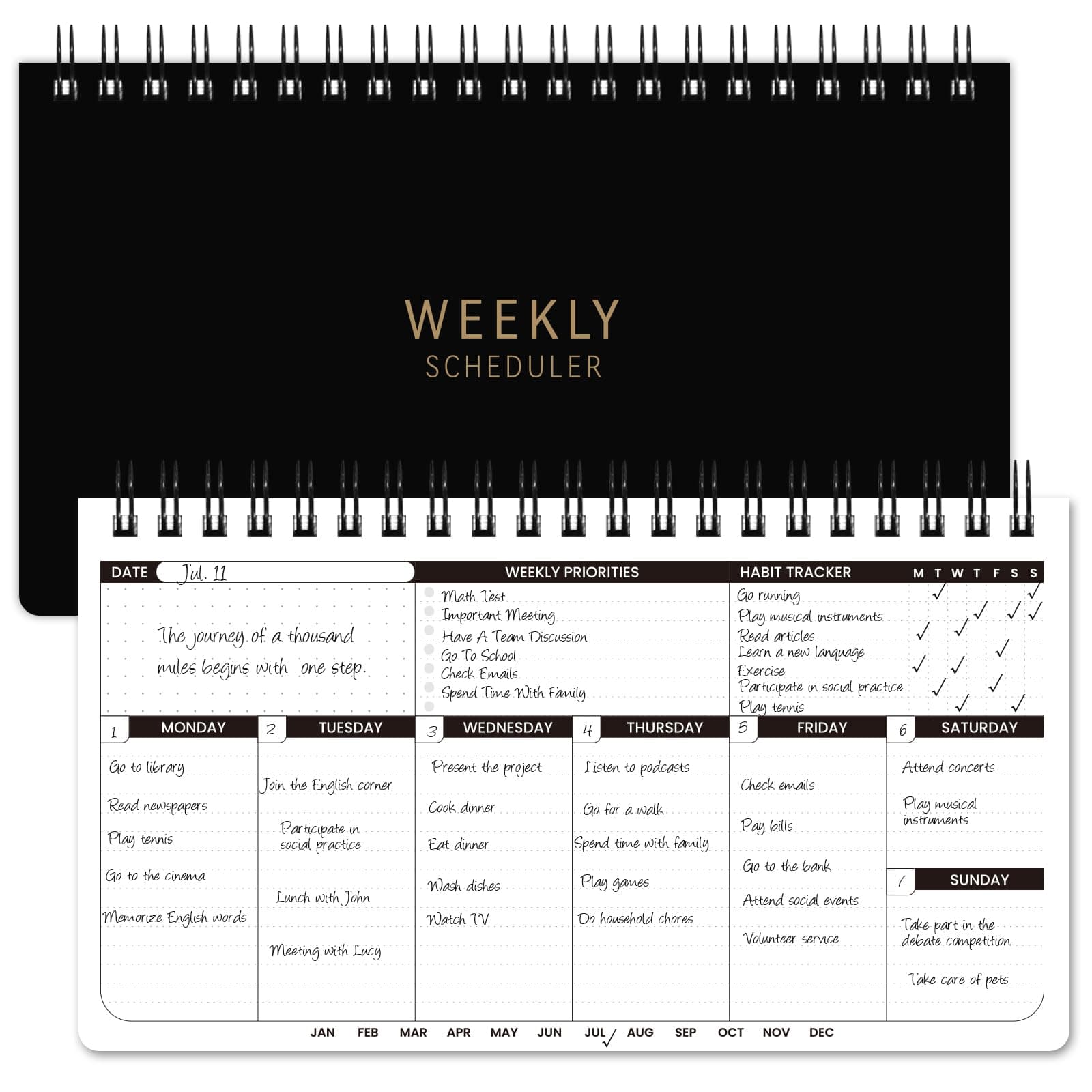 Weekly Planner 2026 - Spiral Bound, 11.2'' x 6.3'', Undated Daily Productive Weekly Planner, 55 Weeks