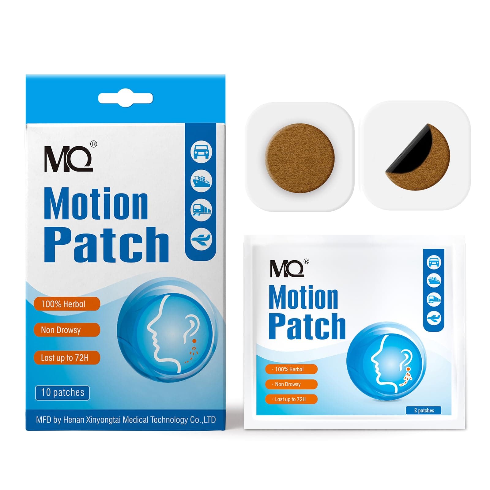 MQ Motion Sickness Patch,10 Count,Non Drowsy Sea Sickness Patches Behind Ear for Cruise Ship Travel, Waterproof Car Sick Patches Fast Acting & Long Last 72H
