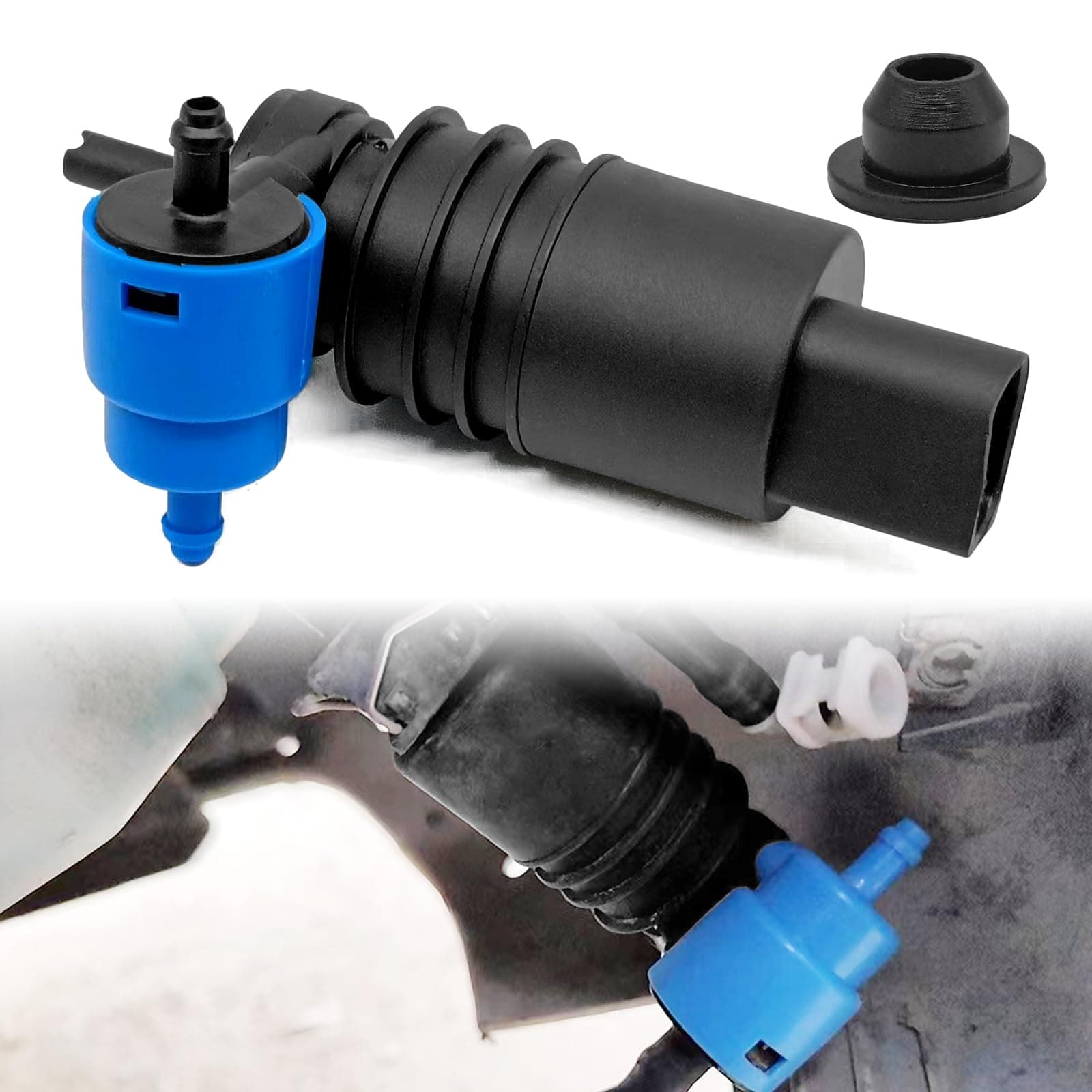 Windshield Washer Motor Pump, Spray Windshield Washer Fluid Pump with Grommet, Compatible with Jeep, Dodge, Chrysler, Volkswagen, Audi, BMW, Chevrolet, Ford