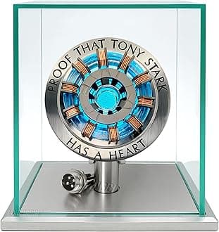 Lonyiabbi Arc Reactor MK2-1:1 Scale, USB Powered LED Light with Vibration Sensor, No Assembly, Display Case Included