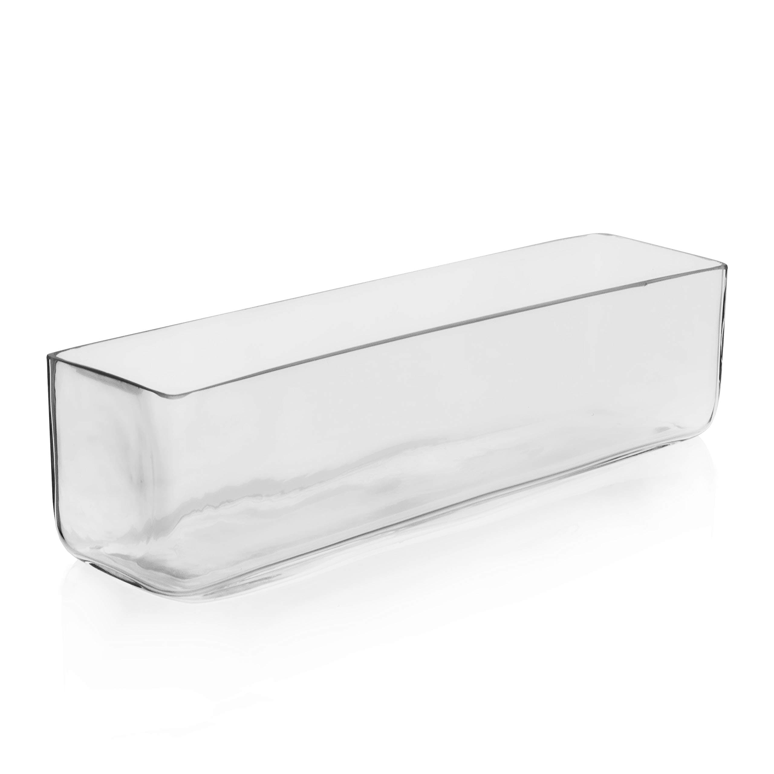 Glass Rectangle Vase (H:4" Open:16"x4") | Multiple Size Choices Rectangular Flower Vase Centerpieces | Decorative Wedding Centerpiece Vases | Glass Terrarium Container
