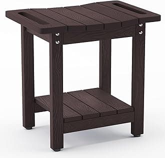 LUE BONA Shower Bench Stool, HDPS Shower Benches for Inside Shower with Shelf, Waterproof Shower Chair Foot Stool for Spa Bathroom, Weather Resistant/Non-Slip/Handles/Indoor or Outdoor Use, Espresso