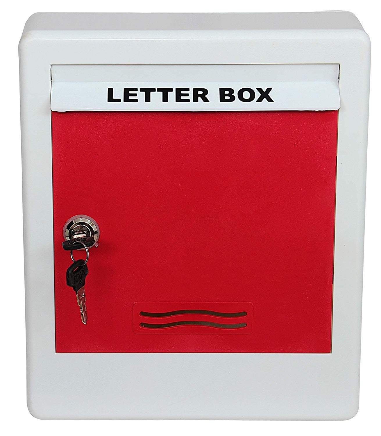 Lepose Durable Plastic Letterbox for Home, Gate, Office, Wall, Apartment, Banglow, Villas with 2 Keys in Red and White Colour