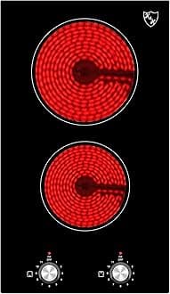 K&H 2 Burner Dual 12 Inch Built-in Electric Stove Top Radiant Ceramic Cooktop Knob Control 240V 3000W KCN-3002K