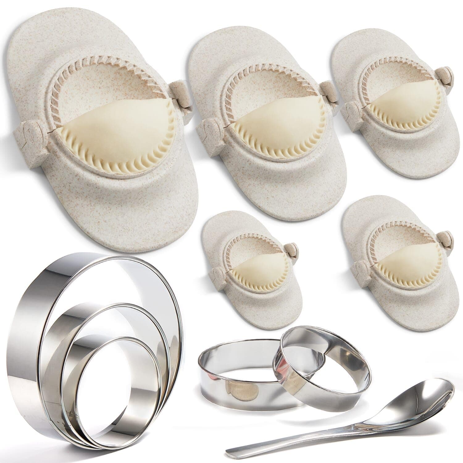 Empanada Maker Press, 6-Inch Extra Large Dumpling Maker Set with Dough Cutter, Dumpling Mold Set for Pierogi, Pastelitos, Calzone, Turnovers, Chinese Dumpling, 5Sizes (6"/5"/4"/3"/2.6")