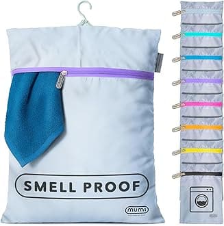 MUMI Travel Laundry Bag – Moisture & Smell-Proof Clothes Bag with Folding Hanger & Outer Pouch | Large Laundry Storage Bag for Suitcase, Gym & Packing | Dirty Clothes Organizer (Purple)