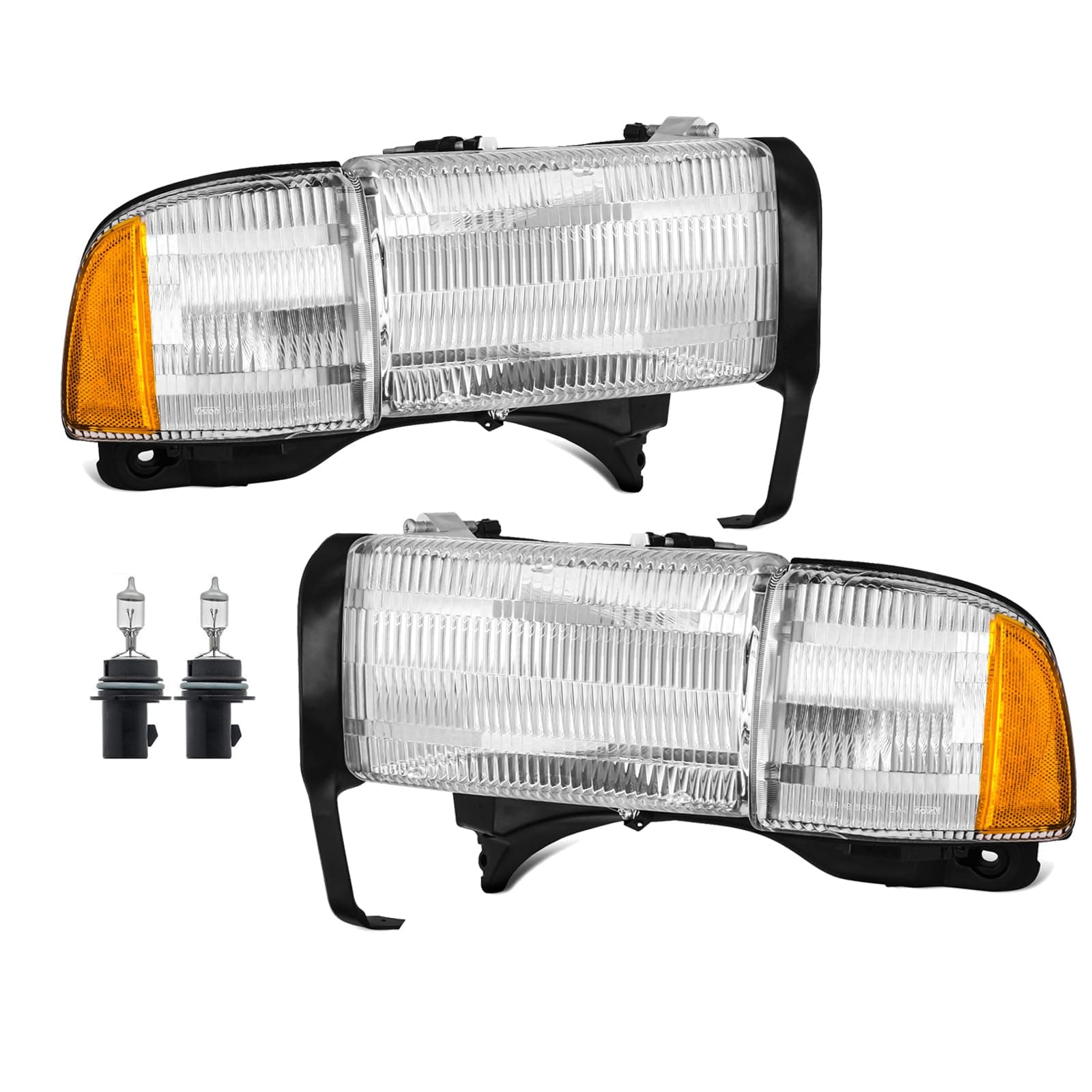 Headlights Assembly for 1994 1995 1996 1997 1998 1999 2000 2001 2002 Ram 1500 2500 3500 Headlamp Replacement Pair(Non Sport Model)