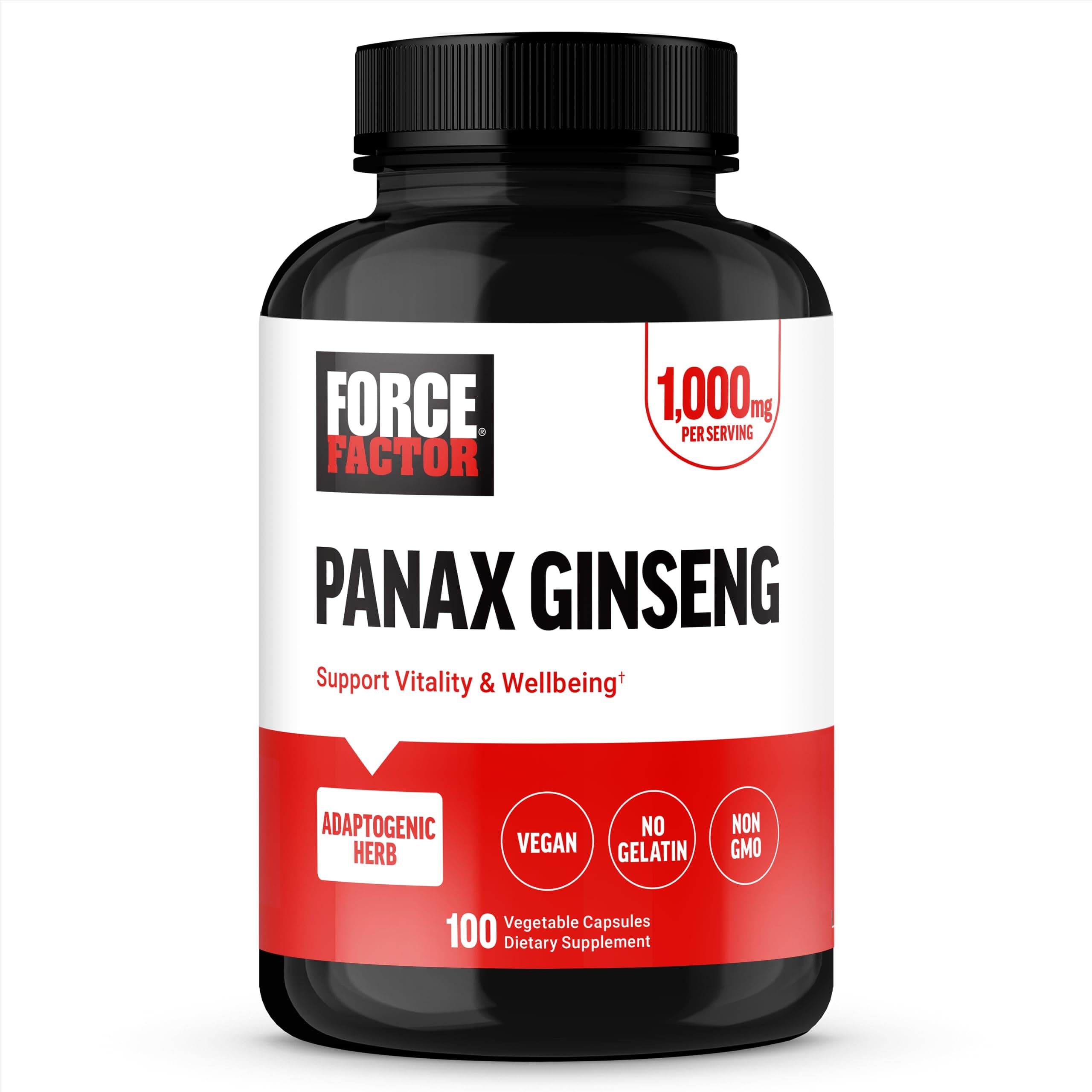 Force Factor Panax Ginseng Adaptogenic Korean Ginseng Supplement to Support Energy, Clarity, and Well Being, Non-GMO, Vegan-Friendly, Premium Quality, 100 Capsules