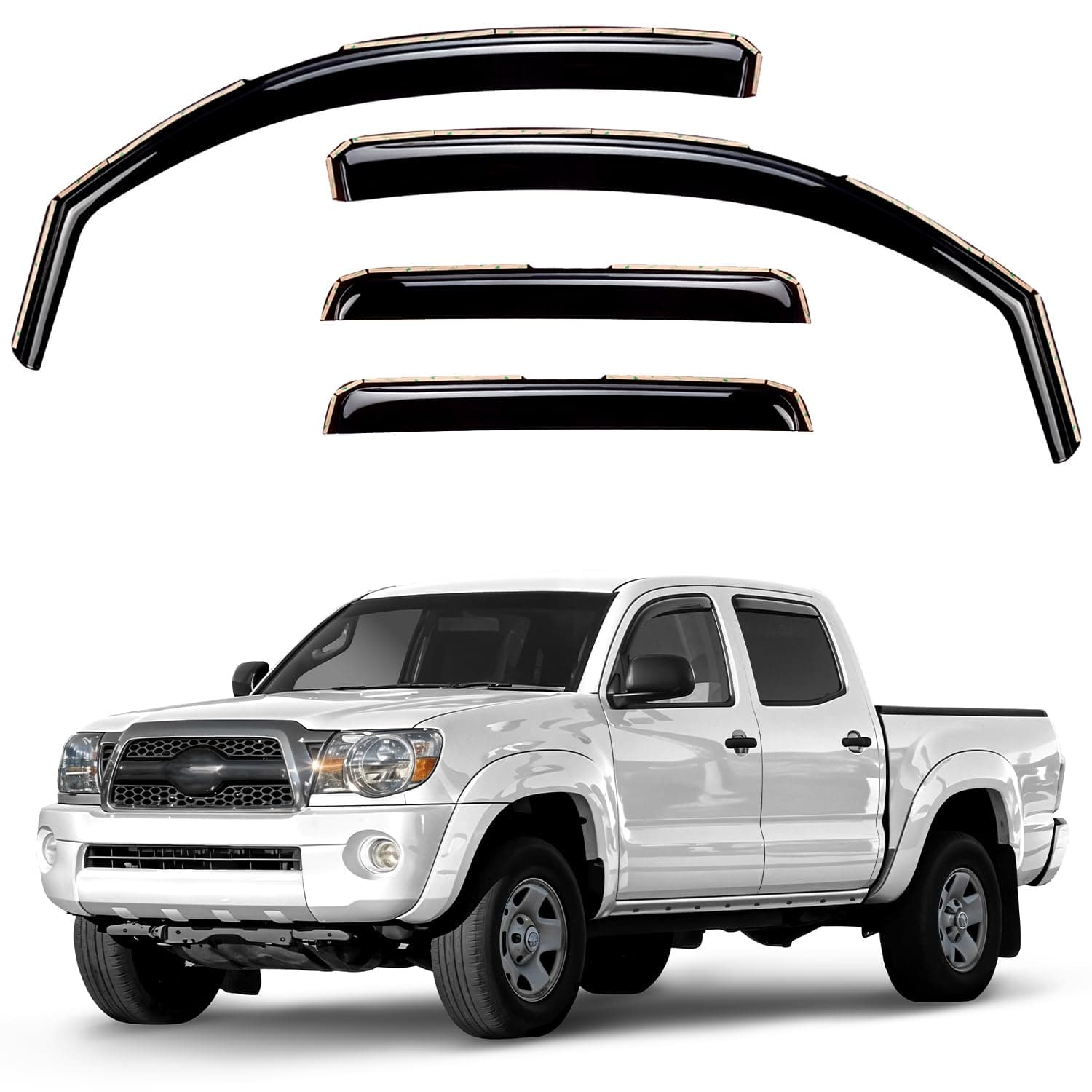 Window Deflectors Smoke Tinted In-Channel Side Window Vent Visor Deflectors Rain Guards Compatible with Tacoma 2005-2015 Double Cab - 4pcs. GW0731