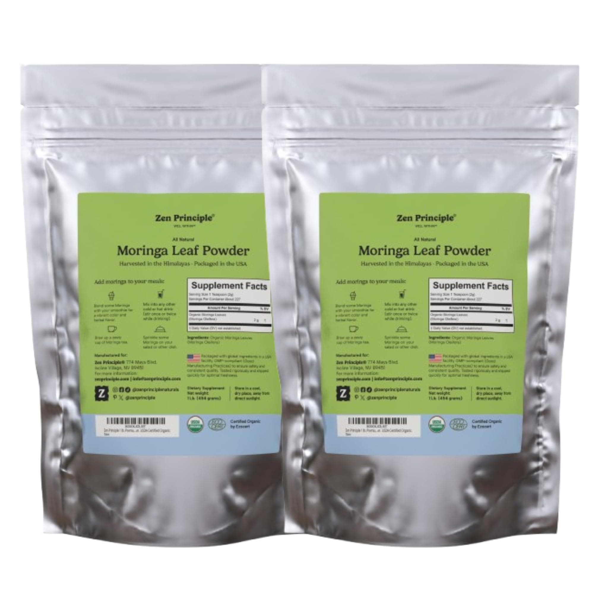2-Pack Premium Organic Moringa Oleifera Leaf Powder. USDA Certified Organic.