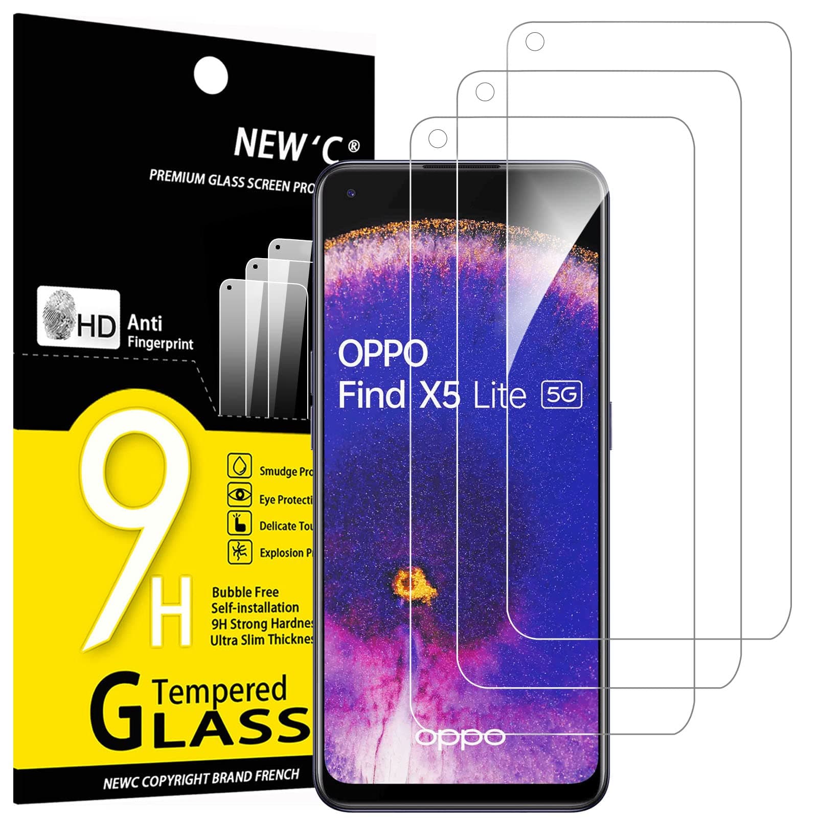 NEW'C3 Pack Designed for Oppo Find X5 Lite, Screen Protector Tempered Glass, Case Friendly Anti Scratch Bubble Free Ultra ResistantClimatePartner certified