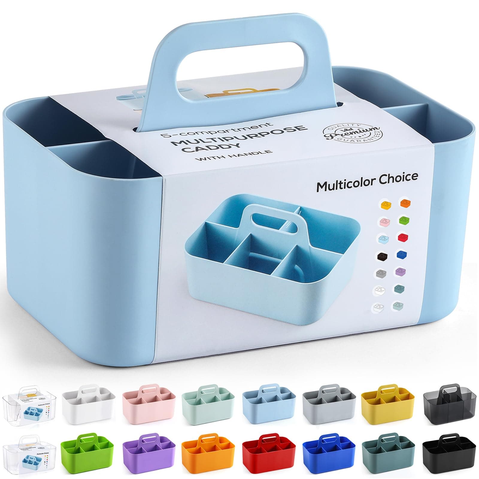 Multiuse Caddy Organizer with Handle - Stackable Plastic Tote Bin - Art Craft Supplies, Office, Desk, Stationery Pen Holder, Kitchen, Utensil, Makeup, Bathroom, Shower, Cleaning, Dorm Organizer - Blue