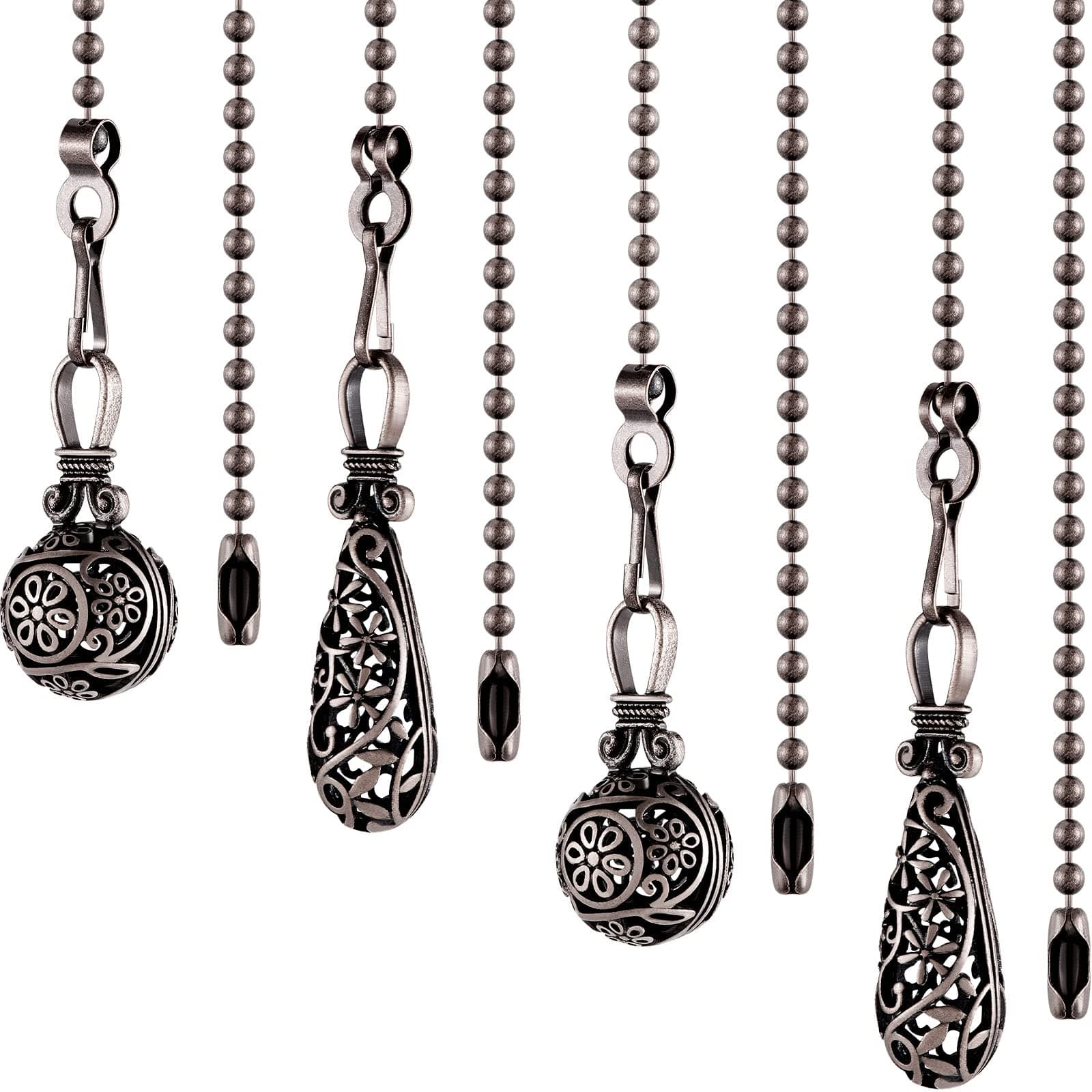 Yaomiao 4 Pcs Ceiling Fan Pull Chain Extension Decorative Light Fan Chains Set Pendant Ornaments Extender 13 Inch Vintage Hollow Pulls Chain with Beaded Connector for Ceiling Decor(Black Copper Color)