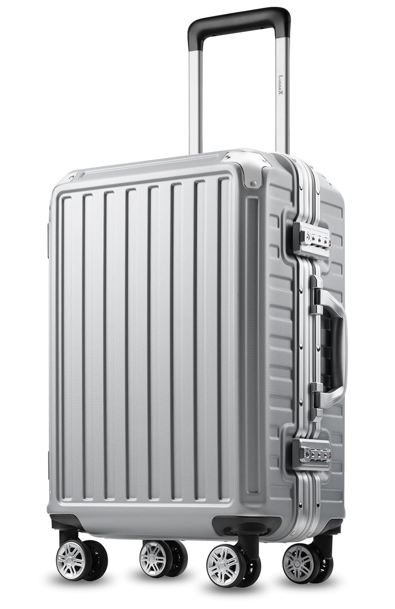 LUGGEX Luggage with Spinner Wheels, Polycarbonate Expandable Hard Shell Suitcase, Carry On 20 Inch, Silver