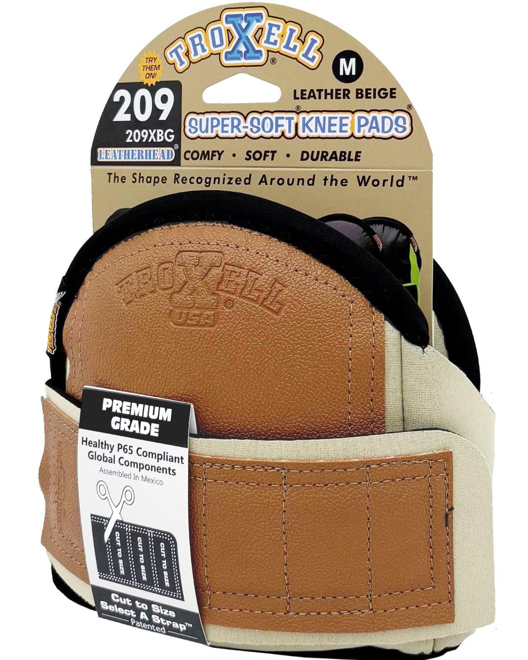 TROXELL USA - SuperSoft Beige Leatherhead Kneepads (Medium Size/Bagged in Pairs)