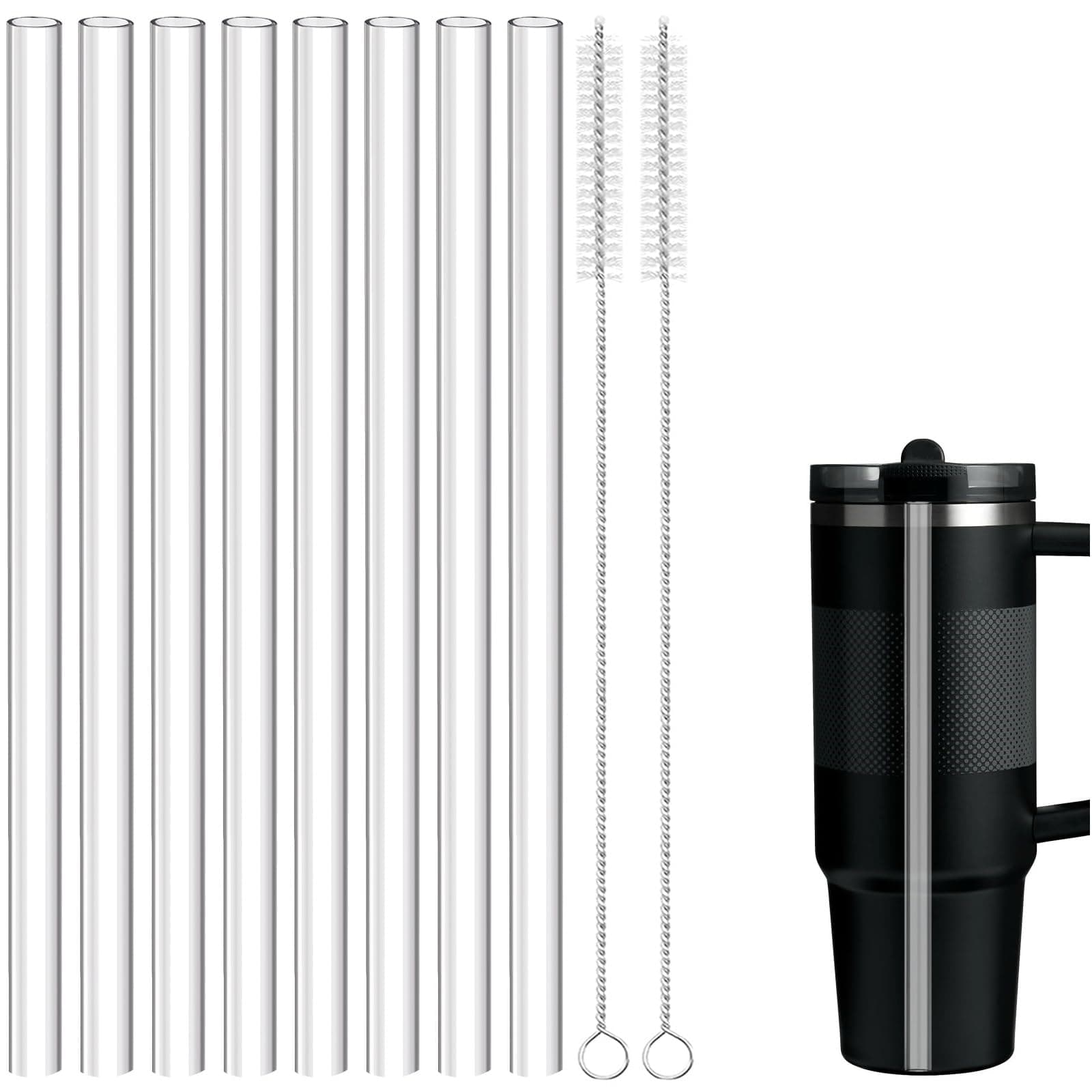 Replacement Straws Compatible with 40 oz Stanley Quencher ProTour Flip Straw Tumbler with Leakproof Lid-8 Transparent Straw with 2 Brushes