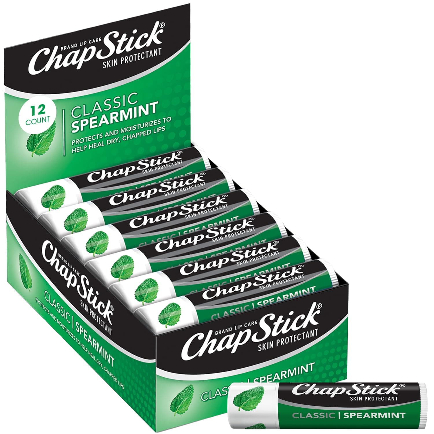 Bulk Lip Balm, Classic Spearmint 12-Pack – Cool & Refreshing Lip Moisturizer for Dry Lips, 0.15 Oz Ea
