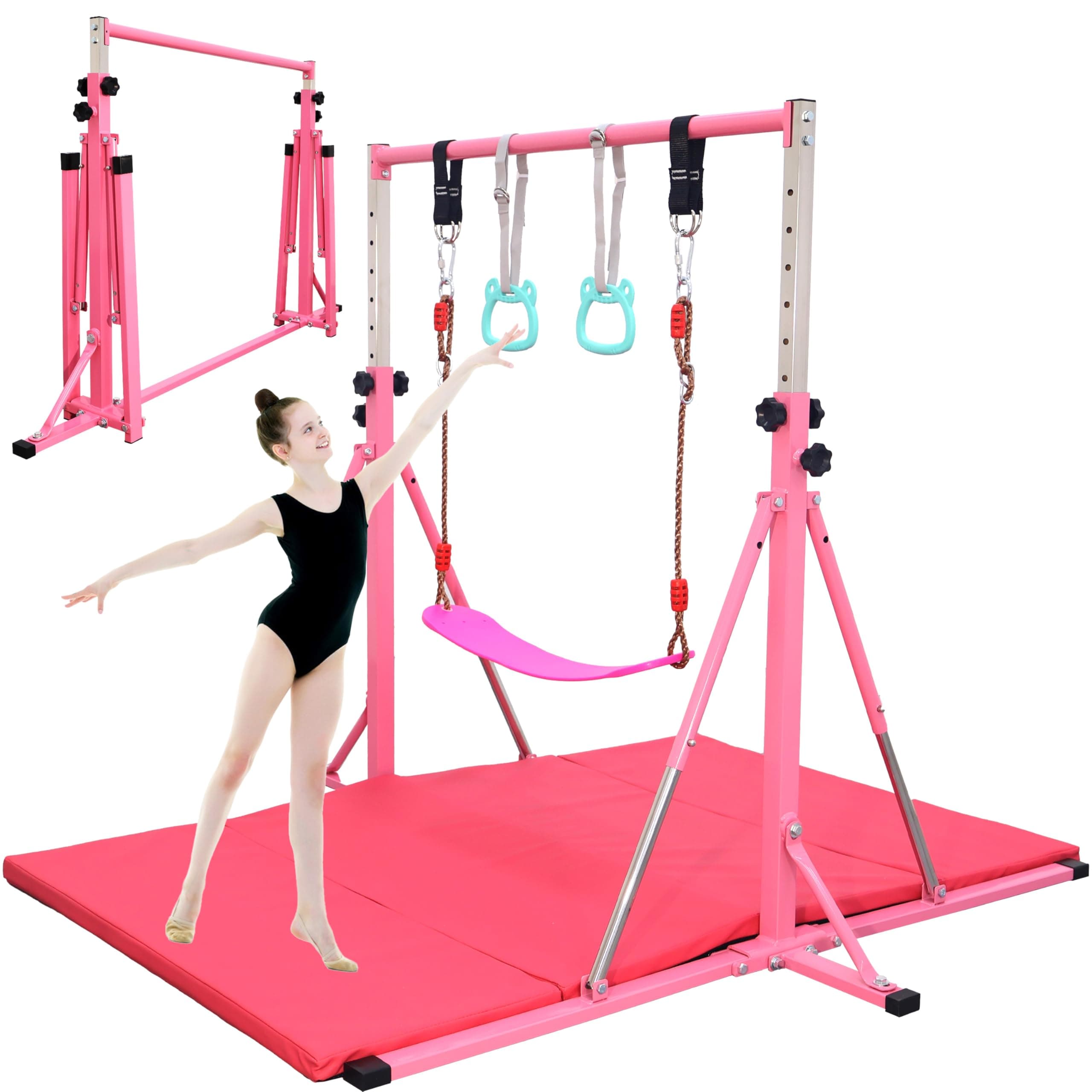 FC FUNCHEER Foldable Gymnastics Bar,5FT Horizontal bar,Adjustable Kids Training bar for Kids Ages 3-15,Kids Gymnastics bar,Triangle Stable Structure-Gym Equipment for Home