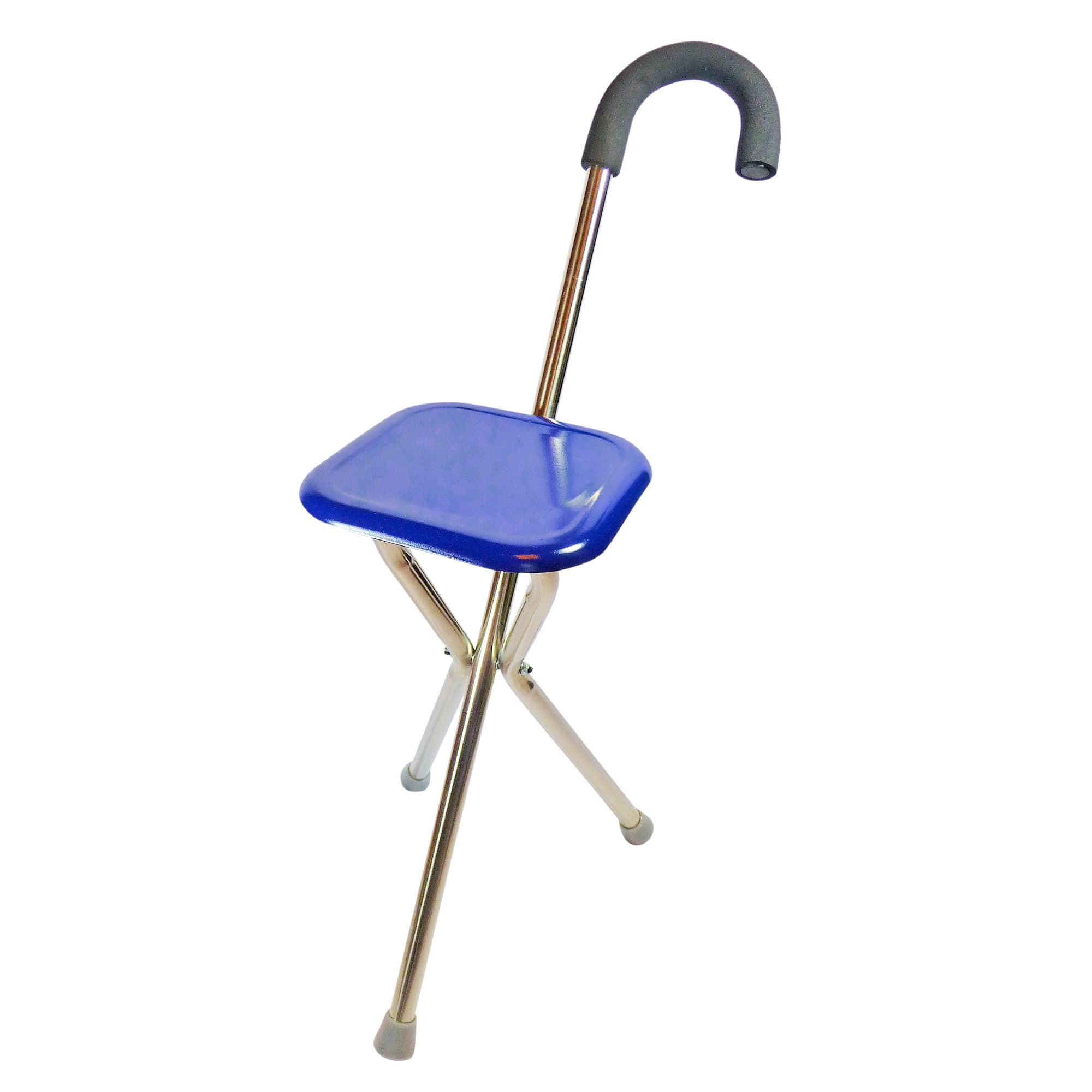 Walking Cane with Seat - Doubles as a Folding Walking Stick and a Tripod Spectator Seat - for Men and Women - Navy Blue Seat Color