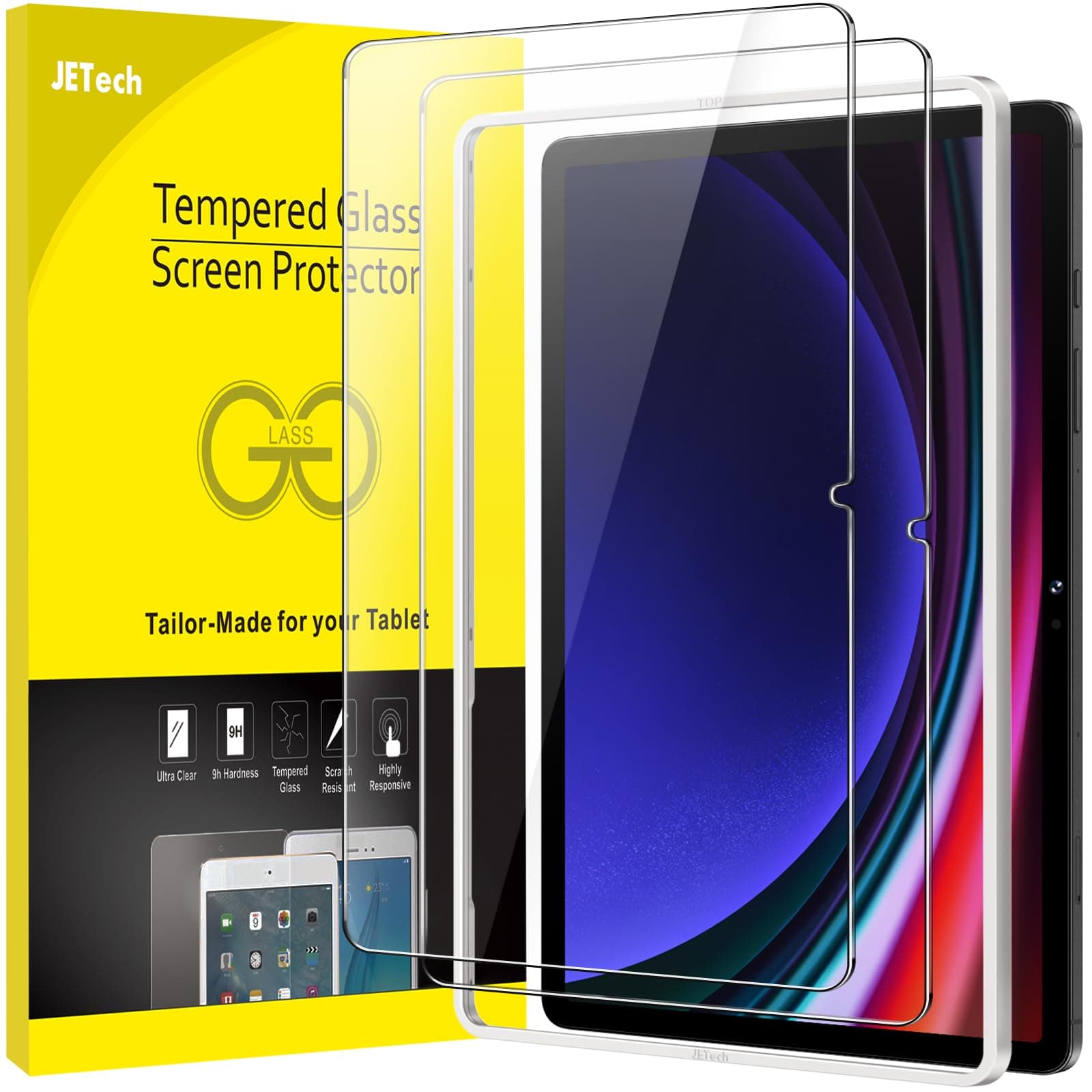 Screen Protector for Samsung Galaxy Tab S9 11-Inch and Galaxy Tab S10 Lite / S10 FE / S9 FE 10.9-Inch, with Easy Installation Frame, Tempered Glass Film, HD Clear, 2-Pack