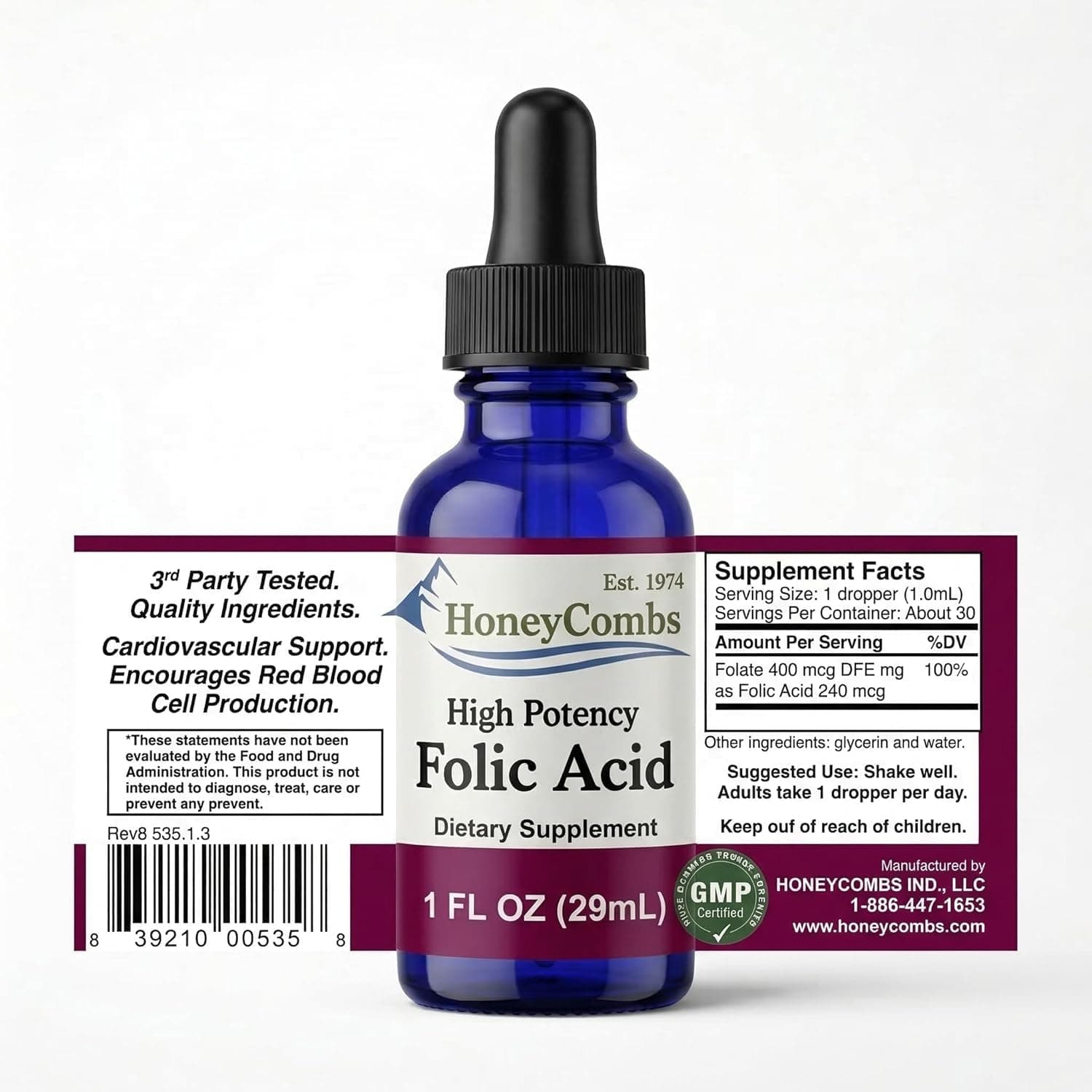 Vitamin B9 (Folic Acid) Drops – B Vitamin Liquid Folate Drops to Support Blood Cells, Brain Function & Liver – Liquid Vitamins for Pregnancy – Alcohol-Free, Gluten Free Folic Acid Supplement, 1 Fl Oz.