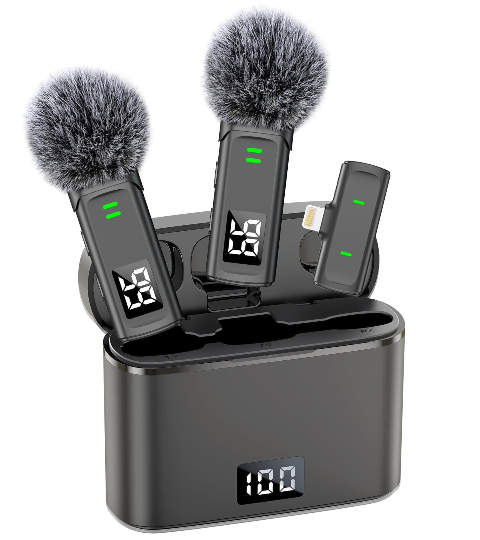 Wireless Lavalier Microphones for iPhone 14/13/12/11 Pro/11/XS MAX/XR/8/7 Lapel Microphone for Video Recording Tiny Mics for YouTube Podcast with Carrying Case