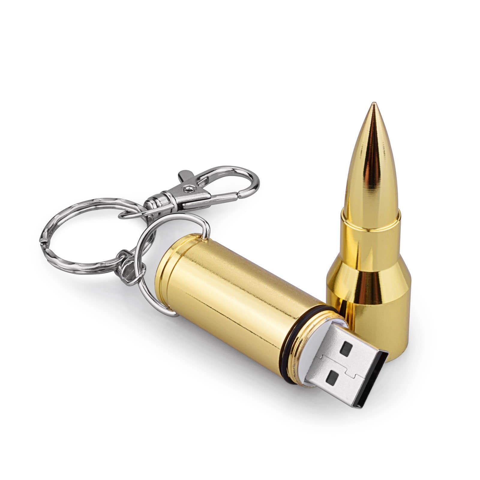 New 3D Bullet Flash Drive USB Flash Pen Drive Memory with key chain ( 16 GB, Gold )