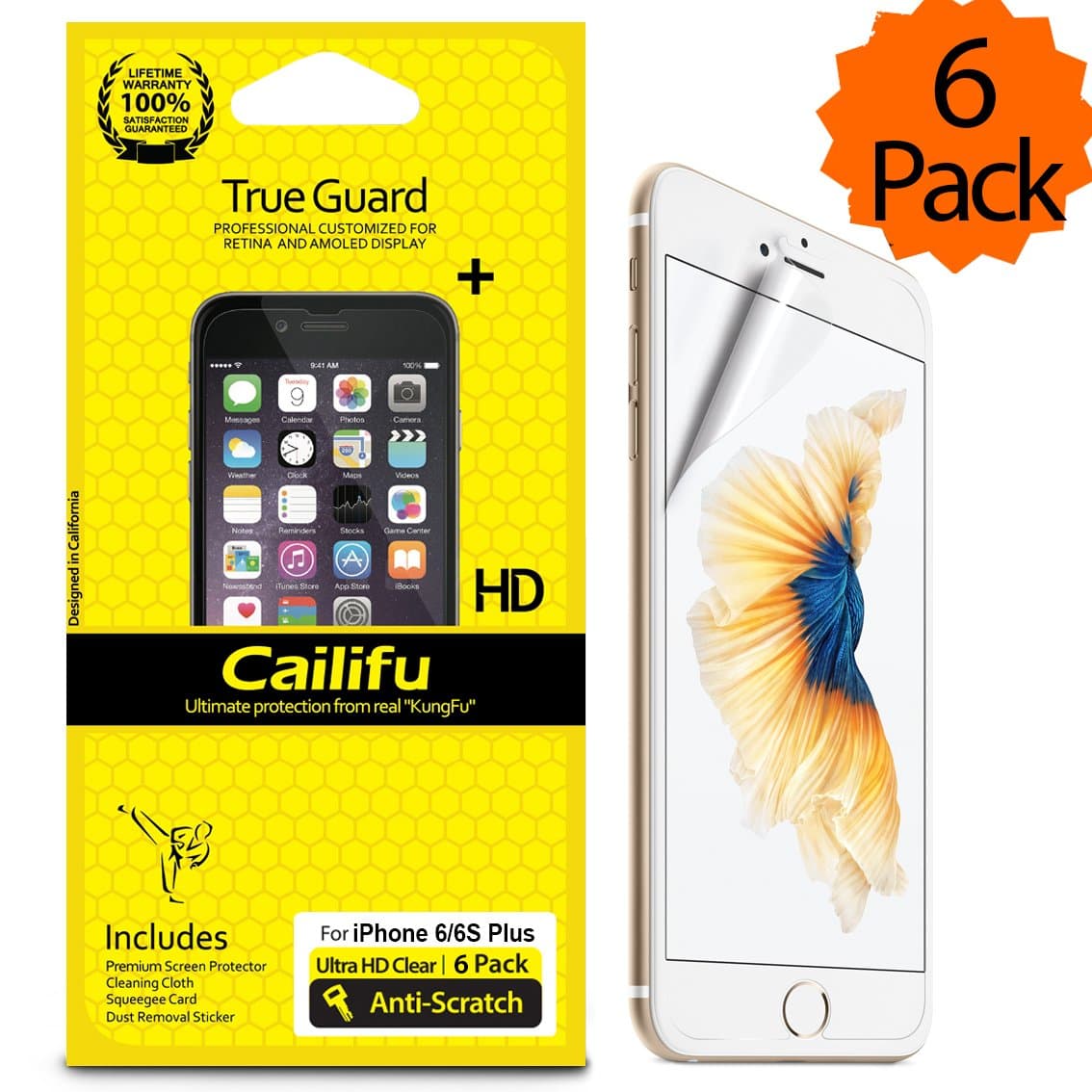 iPhone 6 Plus / 6S Plus Screen Protector Cailifu [HD Clear] 5.5 inch Premium High Definition Ultra Clear Screen Protector with Lifetime Replacement Warranty [6 Pack]