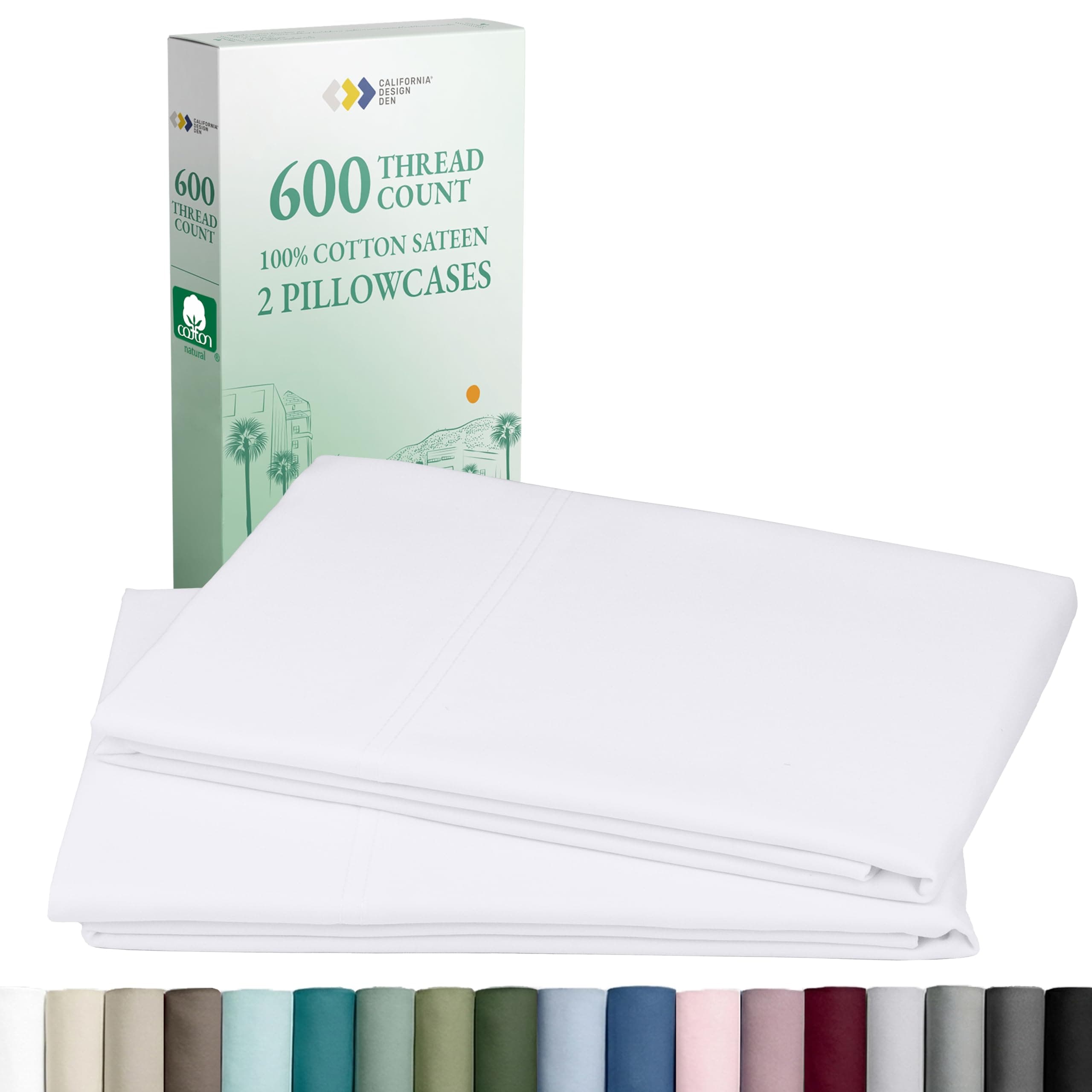 Luxuriously Soft Hotel Quality 600 Thread Count, 100% Cotton Set of 2 Cases, Crisp & Cool White Standard Pillow Cases Fits Standard & Queen Pillows (Bright White)