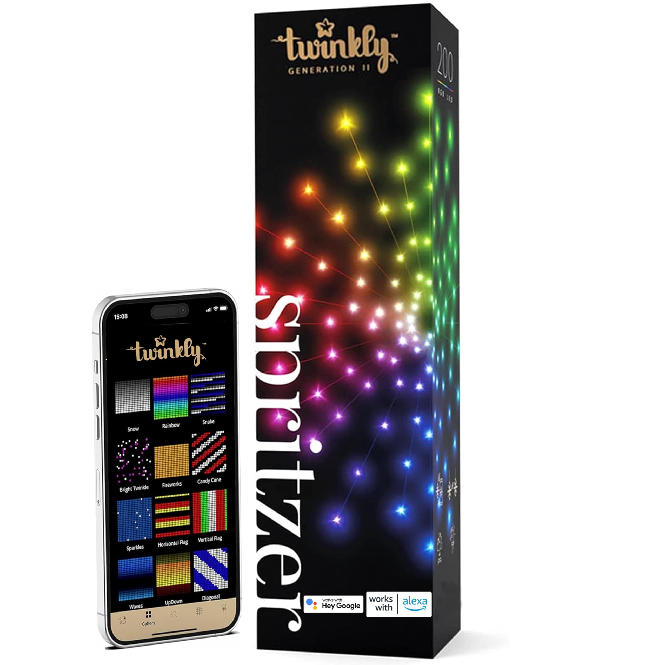 Spritzer TWB200STP-WUS App-Controlled LED Lights Spritzer with 200 RGB (16 Million Colors) LEDs. 16 inches Diameter. White Wire. Indoor and Outdoor Smart Lighting Decoration