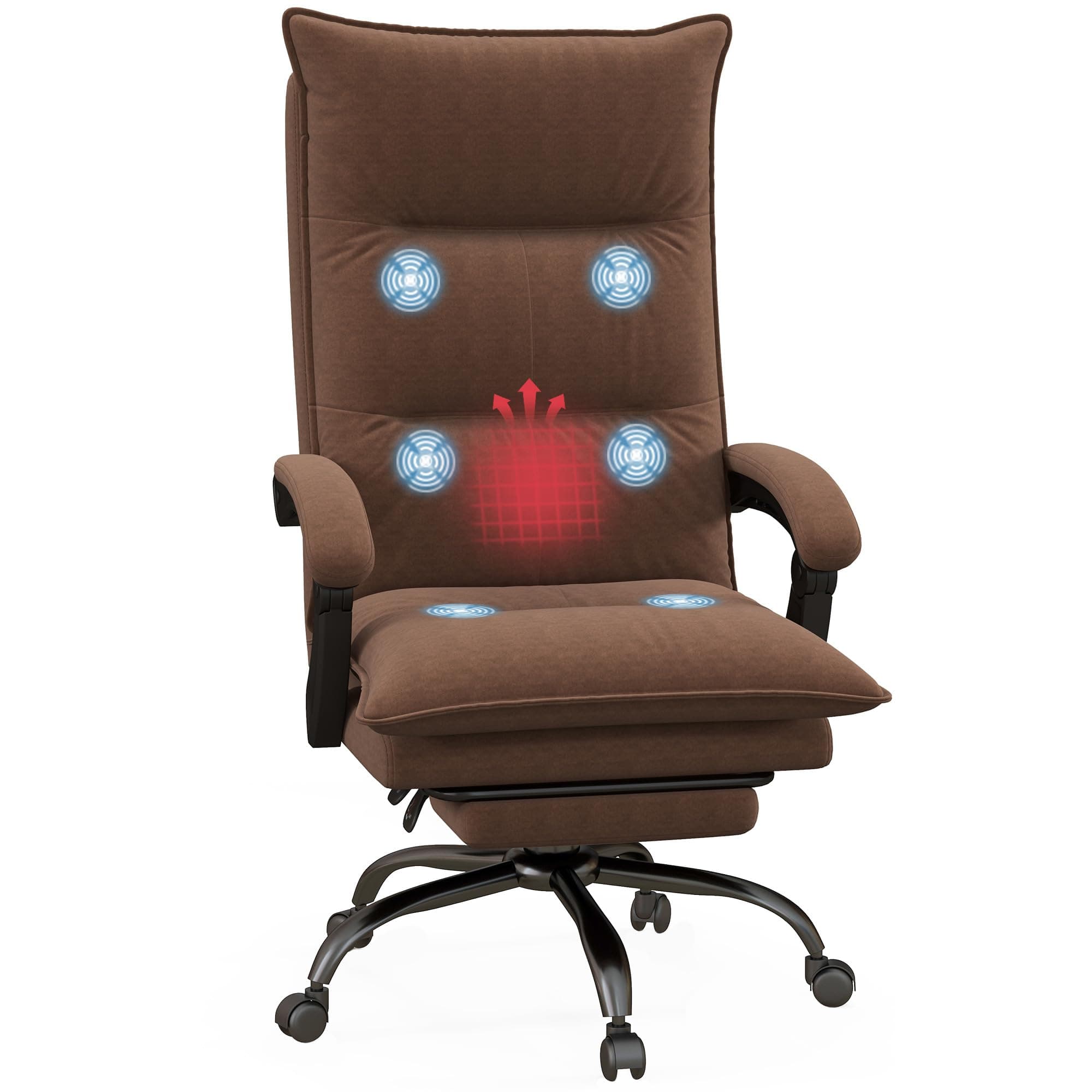 Massage Office Chair with 6 Vibration Points, Executive Computer Desk Chair, Heated Reclining Chair with Footrest, Armrest, Double Padding - Brown