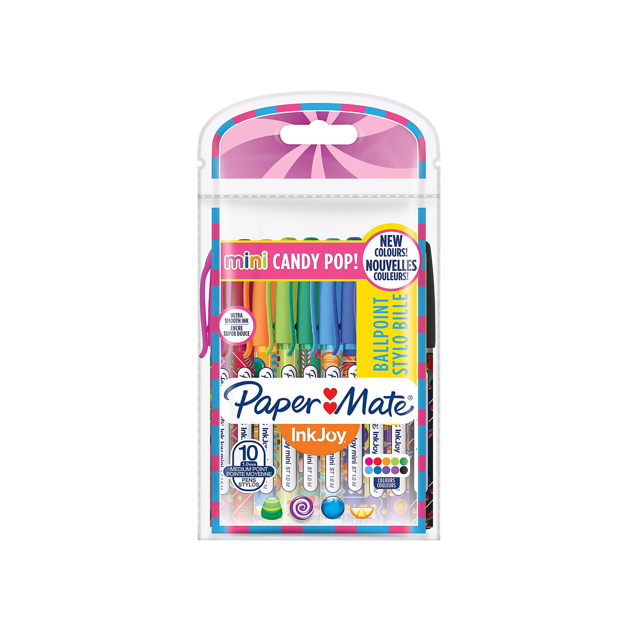 InkJoy Mini Ballpoint Pens | Retractable Medium Point (1.0mm) | Candy Pop Wraps | 10 Count