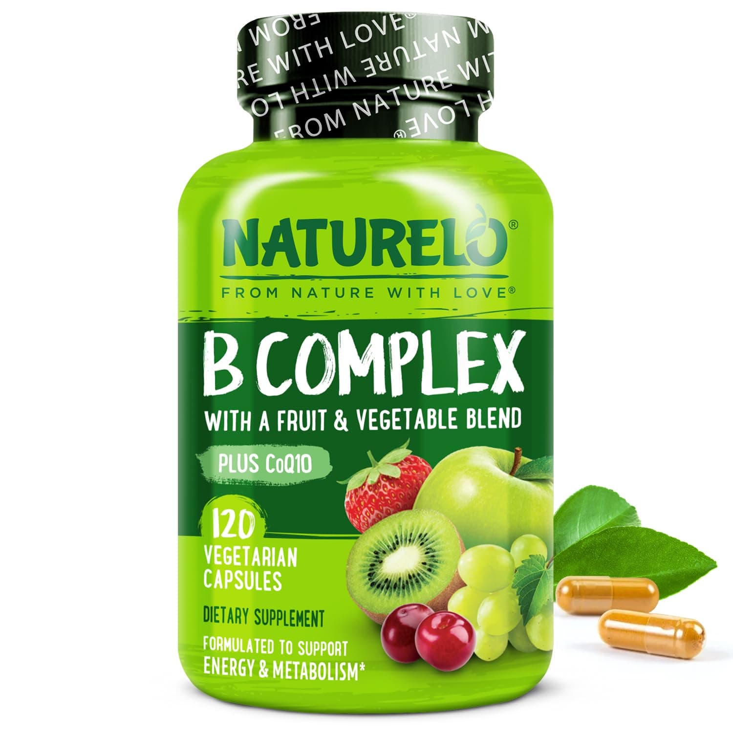 B Complex - Whole Food - with Vitamin B6, Folate, B12, Biotin - Vegan - Vegetarian - Best Natural Supplement for Energy and Stress - High Potency - Non GMO - Gluten Free - 120 Capsules
