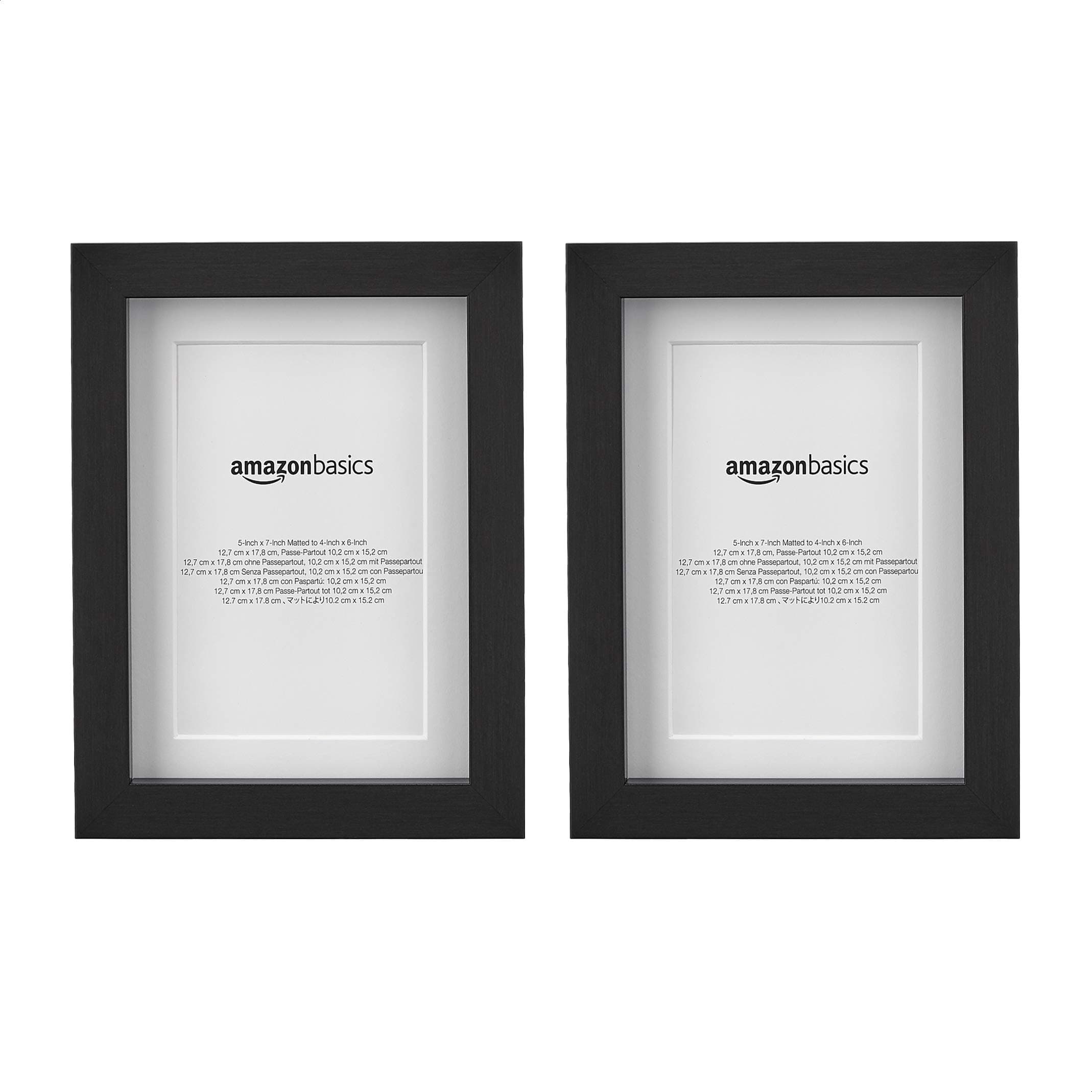 - Amazon Basics Rectangular Picture Frame with Glass, 5" x 7", Wall Hanging or Tabletop Display, Mat for 4" x 6" Photo, Black, 2-Pack