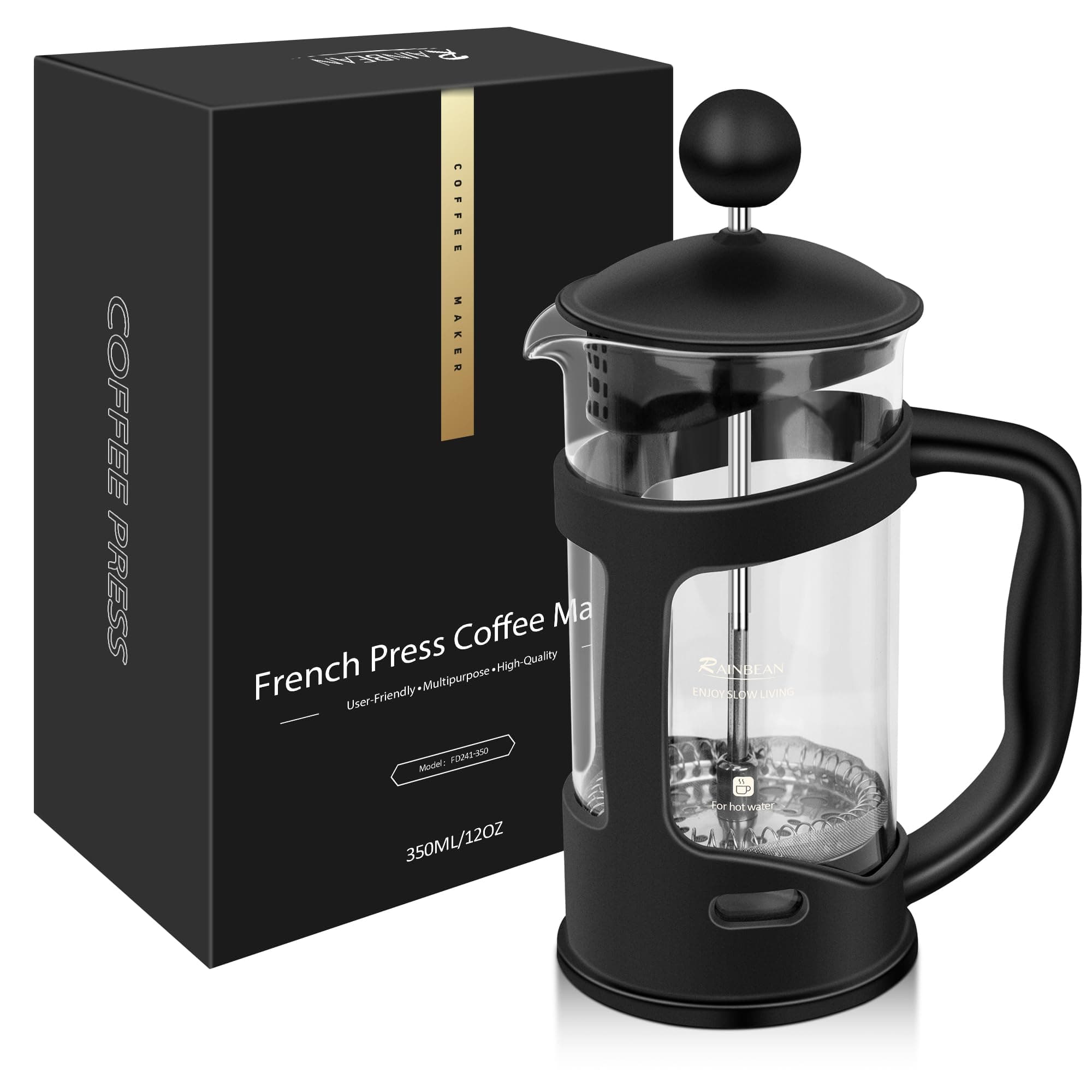 Mini French Press Coffee Maker, 1 Cup, 12oz, Maximum Flavor Brewer with Stainless Steel Filter, 350ml - Small