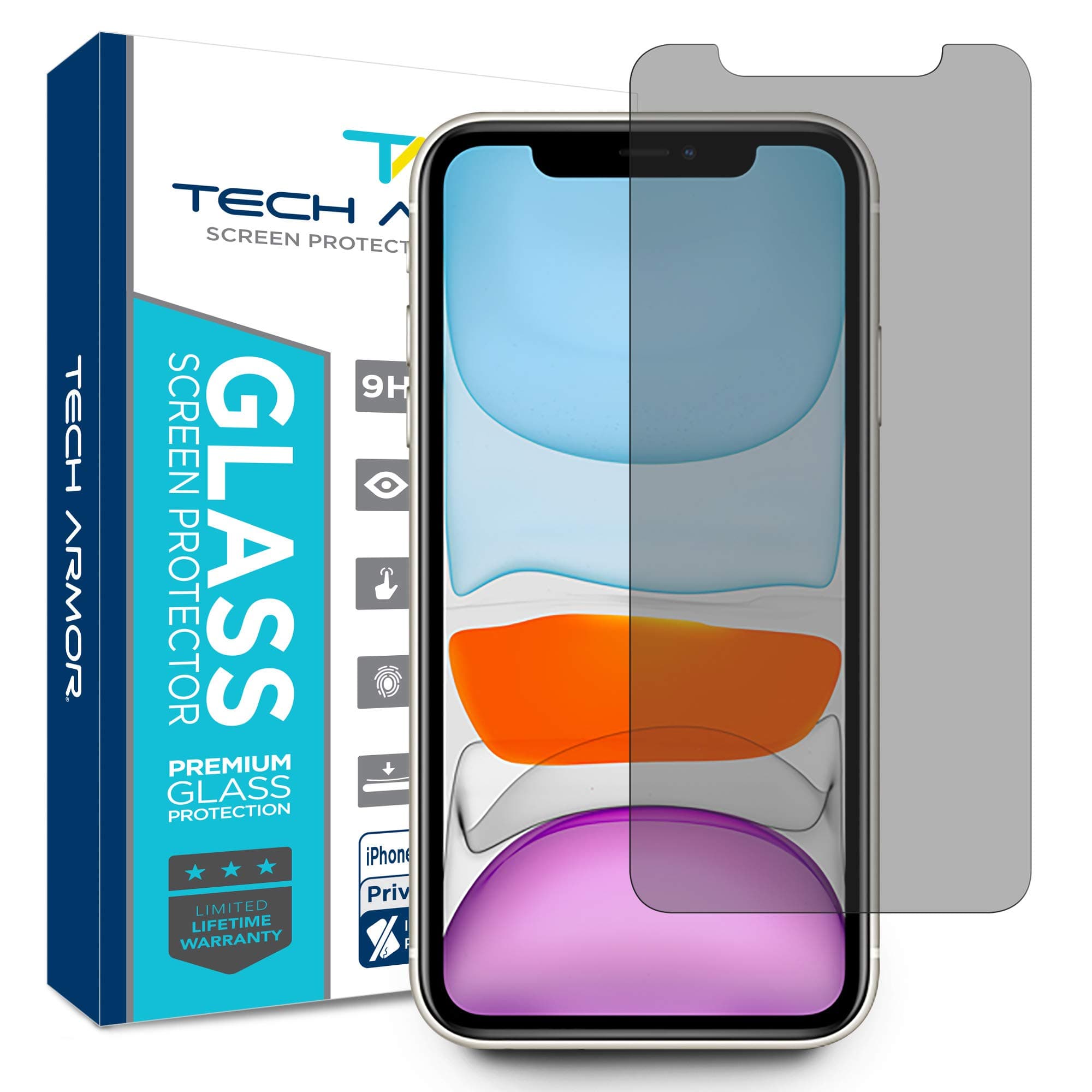 Tech Armor Privacy Ballistic Glass Screen Protector Designed for New Apple iPhone 11 and iPhone Xr 6.1 Inch 1 Pack 2019 Tempered Glass