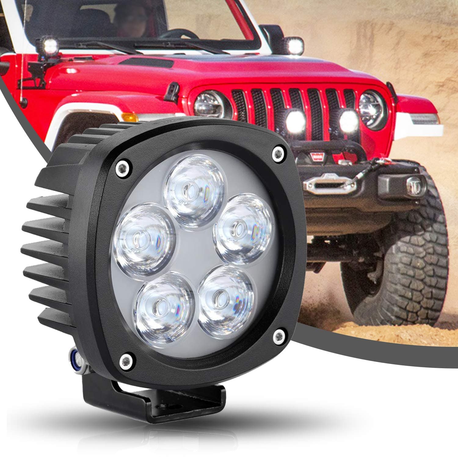 Auxbeam LED Driving Light Pod 4 inch 50W Rectangle Light Bar Driving Light Pods with White Spot Light Off Road Led Light for Boat Truck ATV UTV Jeep Wrangler 4X4