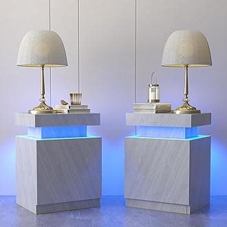 oneinmil LED Nightstands Set of 2, Night Stand with Storage Cabinet for Bedroom, Bedside Table with LED Lights, Modern End Side Table, Grey