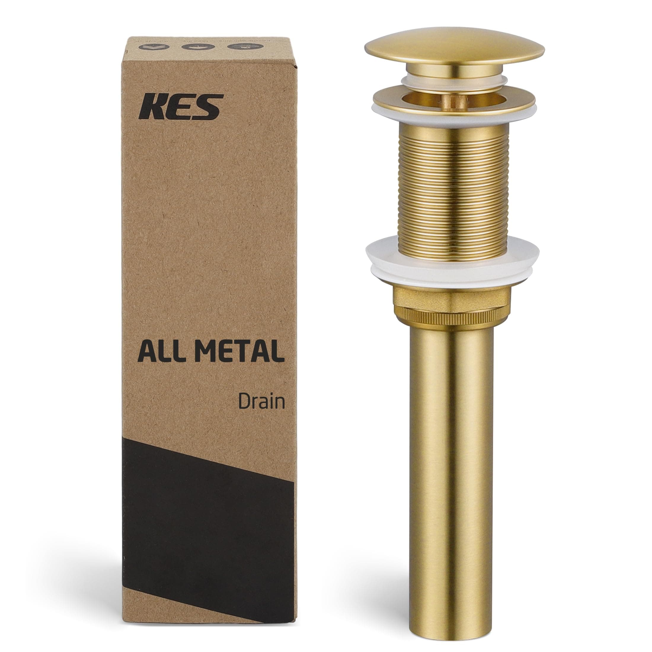 KES Sink Drain Without Overflow Bathroom Pop Up Drain Assembly Stopper Vessel Sink Brushed Gold All Metal Rustproof Brass and 304 Stainless Steel, S2008D-BZ