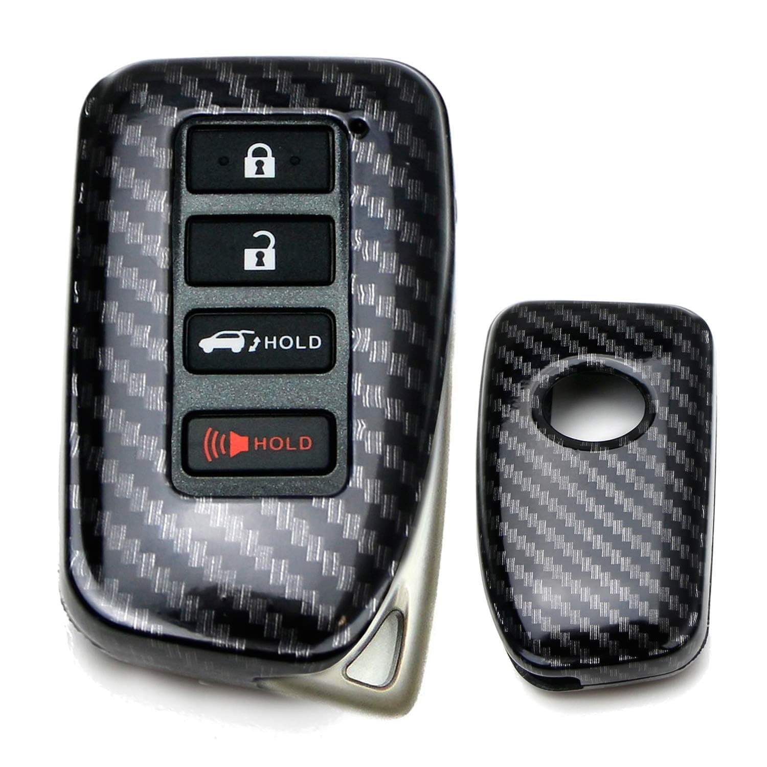 Gloss Finish Black Carbon Fiber Pattern Hard Shell Key Fob Cover Case, Compatible with 2nd Gen Lexus is ES GS RC NX RX LX 200 250 350 4-Button Smart Key Fob