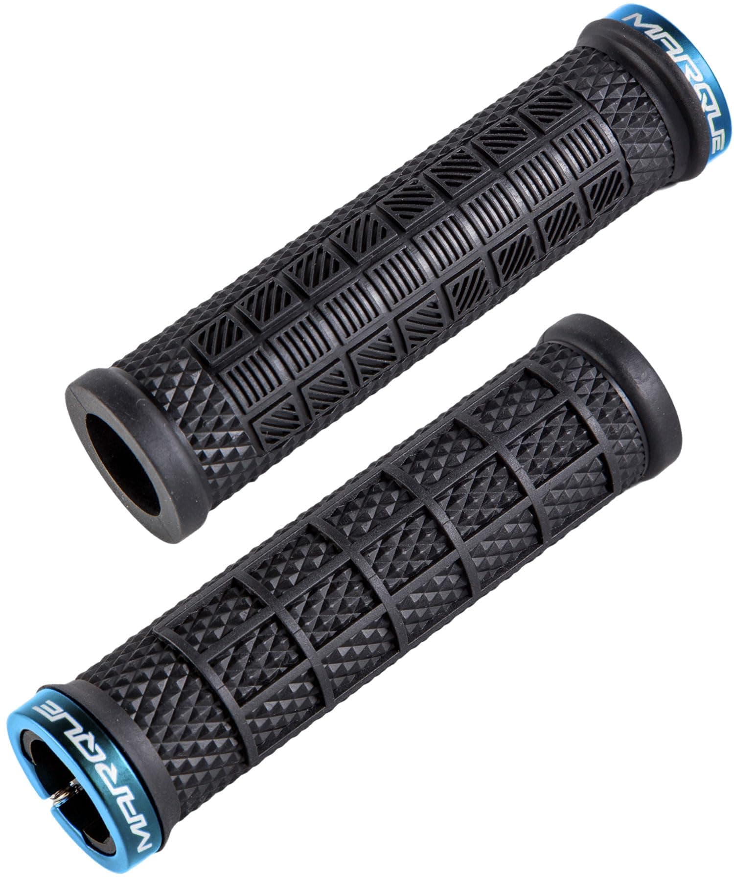 MARQUE Grapple Mountain Bike Handlebar Grips – Single Lock-On Ring MTB and BMX Bicycle Handle Bar with Non-Slip Grip (Black with Blue Ring)