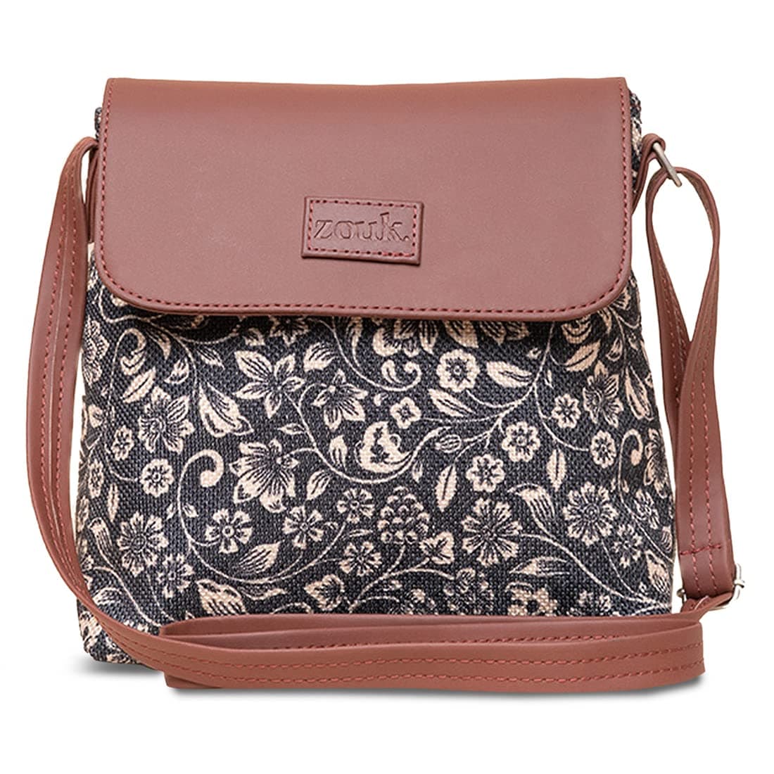 ZOUK プリント レディース ハンドメイド ヴィーガンレザー フラップスリングバッグ