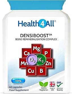 Densiboost Bone Remineralisation 60 Capsules (not Tablets) with Calcium, Magnesium, Manganese, Phosphorus, Copper, Boron, Zinc and Vitamins D3 and K2 MK-7. Made in The UK