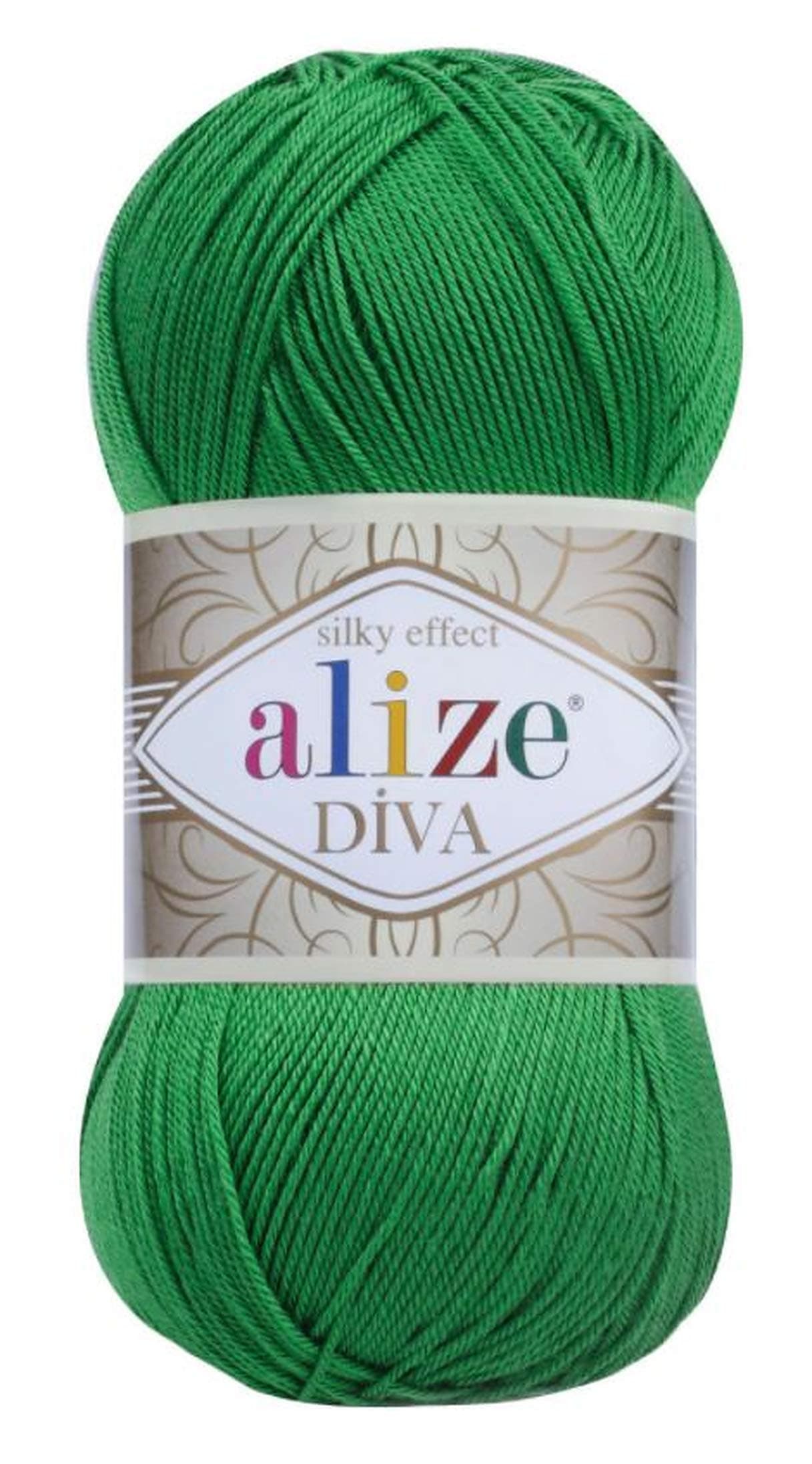 Alize Diva Silk Effect 100% Microfiber Acrylic Yarn 1 Ball skeins 100gr 383yds Color (123 - Emerald)