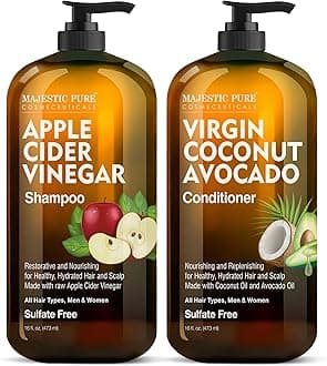 MAJESTIC PURE Apple Cider Vinegar Shampoo and Conditioner Set - Restores Shine & Reduces Itchy Scalp, Dandruff & Frizz - Paraben & Sulphate Free, for All Hair Types, Men and Women - 2 x 470ml
