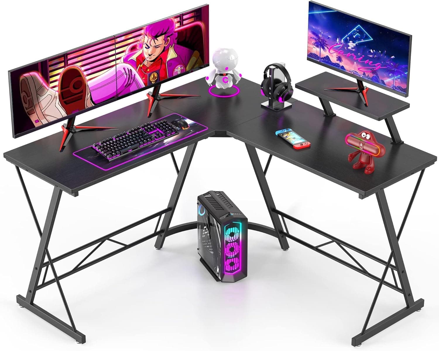 L-Shaped Desk Computer Corner Desk, L Shaped Home Office Desk, Large Gaming Desk Sturdy Writing Desk Writing Workstation, Simple Modern Gaming Desk (Black)