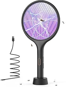 YISSVIC Electric Fly Swatter Bug Zapper Racket Dual Modes Mosquito Killer with Purple Mosquito Light Rechargeable for Indoor Home Office Backyard Patio Camping (Black 2 Pack)